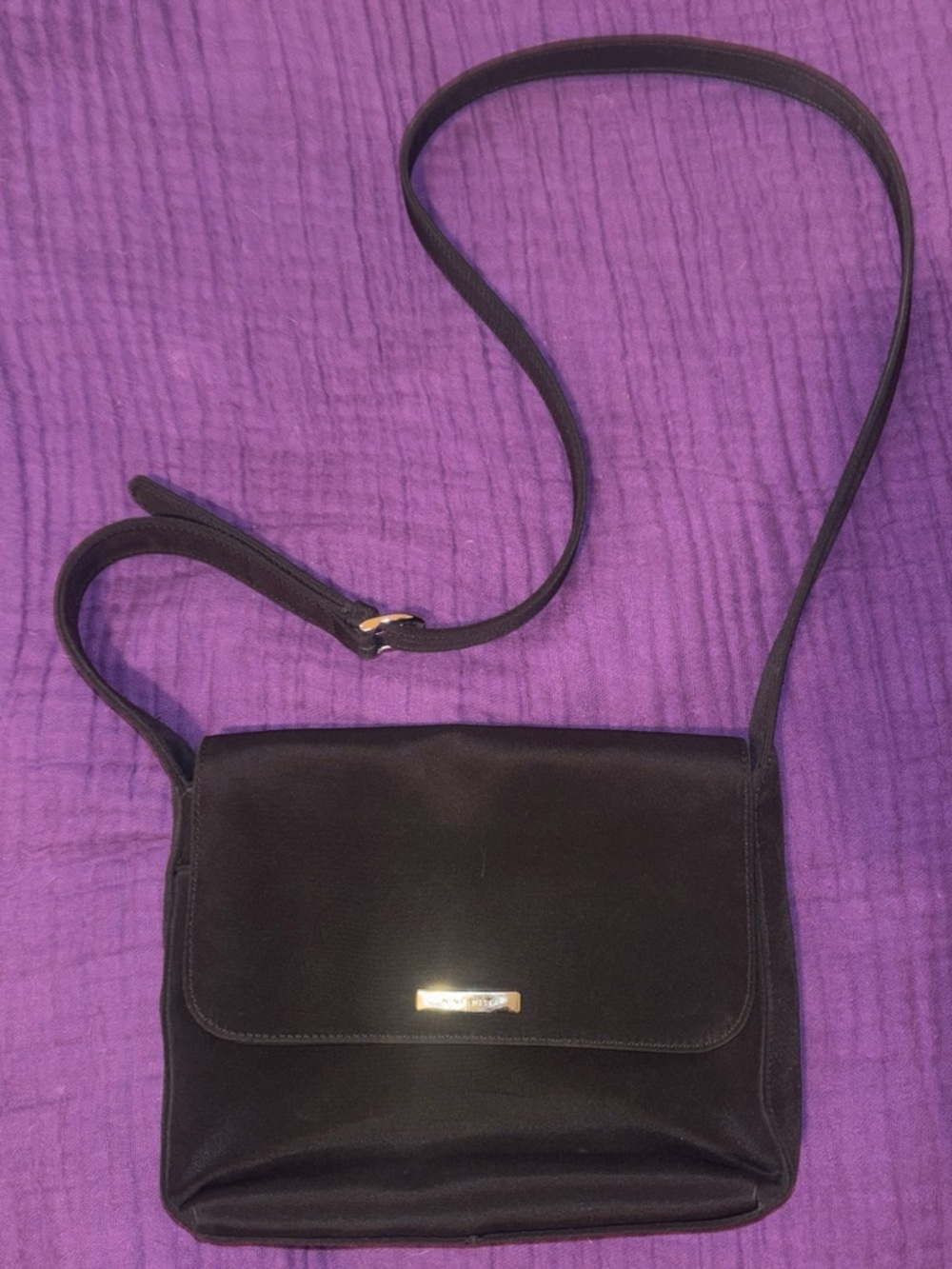 Vintage Nine West Black Crossbody Bag with Gold Accent